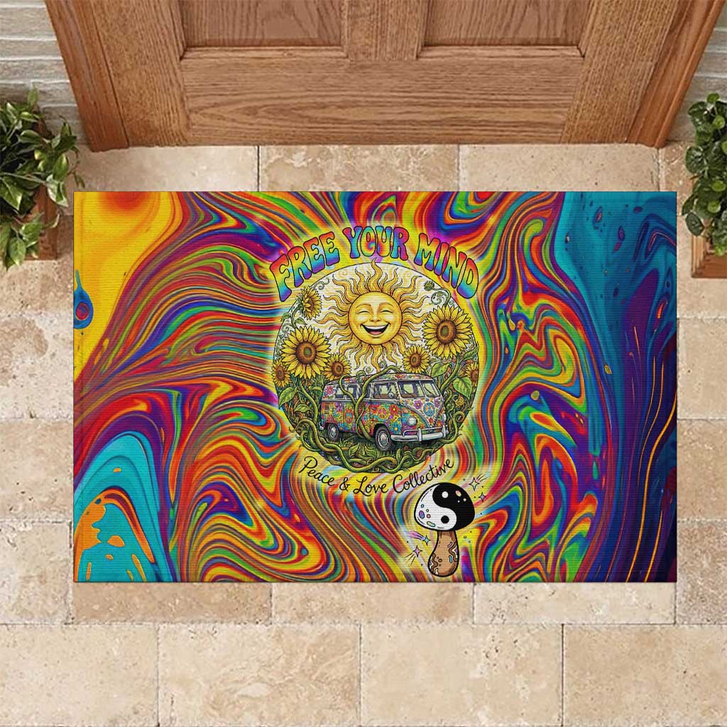 Free Your Mind Peace Love Collective Rubber Doormat Psychedelic Hippie Vibes