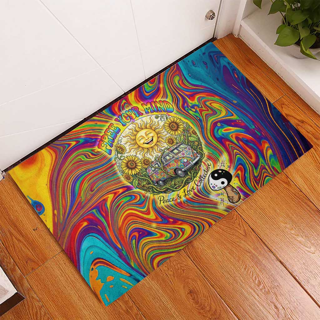 Free Your Mind Peace Love Collective Rubber Doormat Psychedelic Hippie Vibes