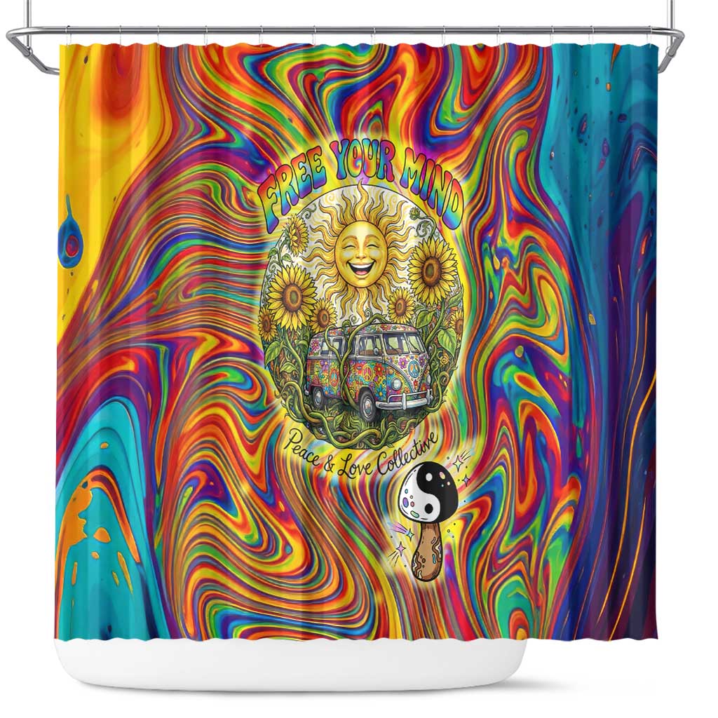 Free Your Mind Peace Love Collective Shower Curtain Psychedelic Hippie Vibes
