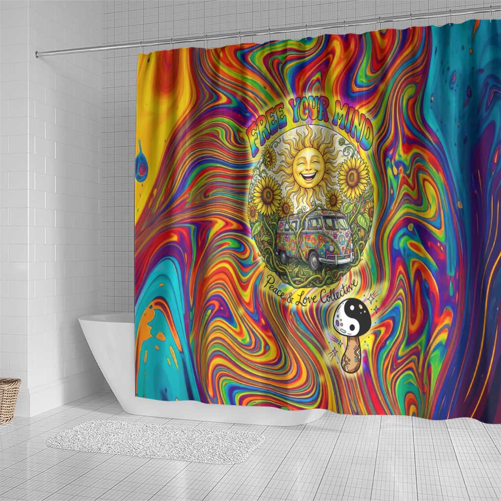 Free Your Mind Peace Love Collective Shower Curtain Psychedelic Hippie Vibes