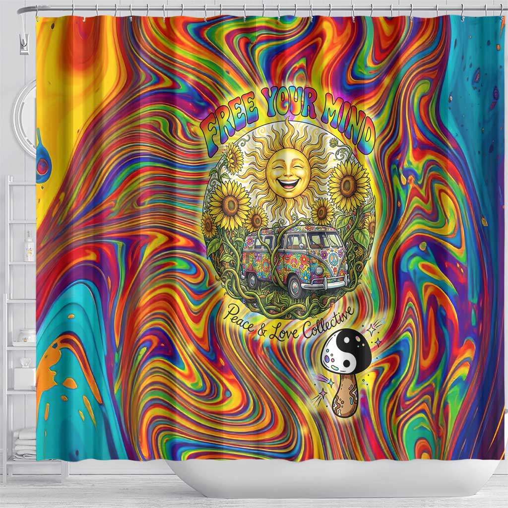 Free Your Mind Peace Love Collective Shower Curtain Psychedelic Hippie Vibes