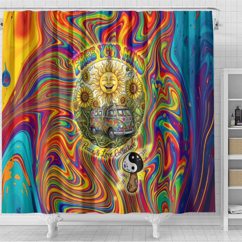 Free Your Mind Peace Love Collective Shower Curtain Psychedelic Hippie Vibes