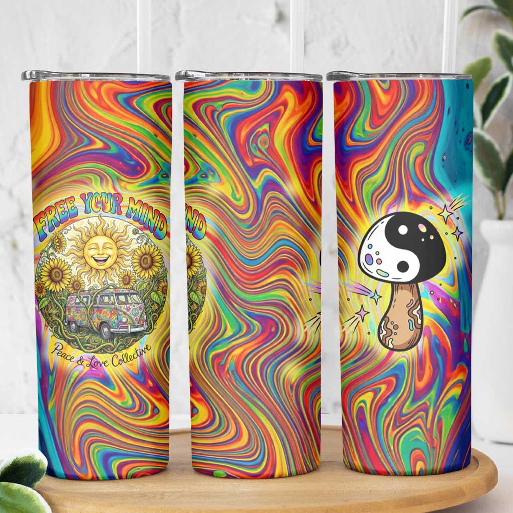 Free Your Mind Peace Love Collective Skinny Tumbler Psychedelic Hippie Vibes