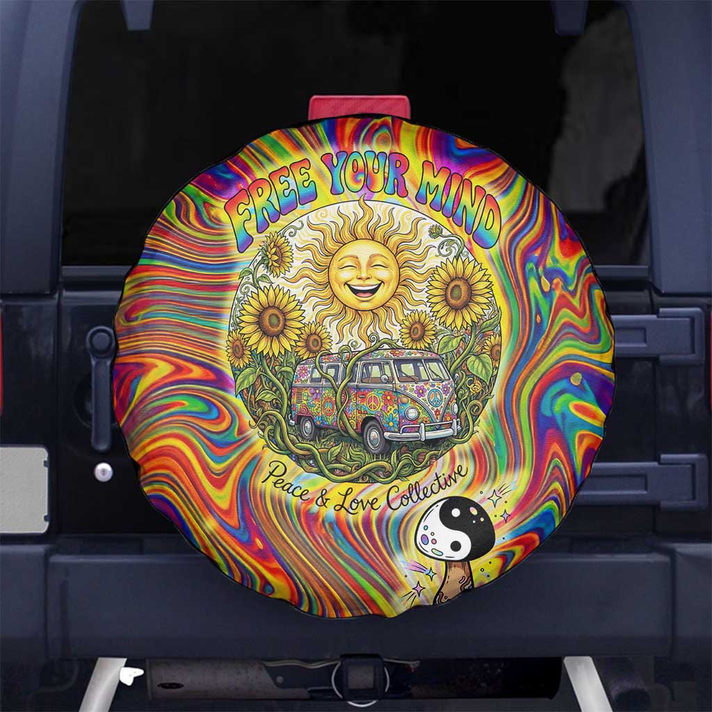 Free Your Mind Peace Love Collective Spare Tire Cover Psychedelic Hippie Vibes