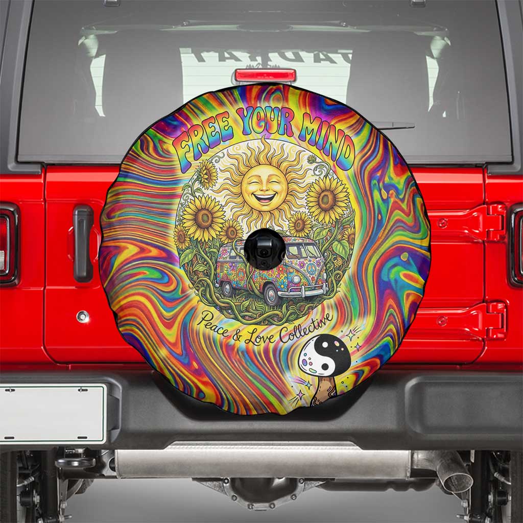 Free Your Mind Peace Love Collective Spare Tire Cover Psychedelic Hippie Vibes