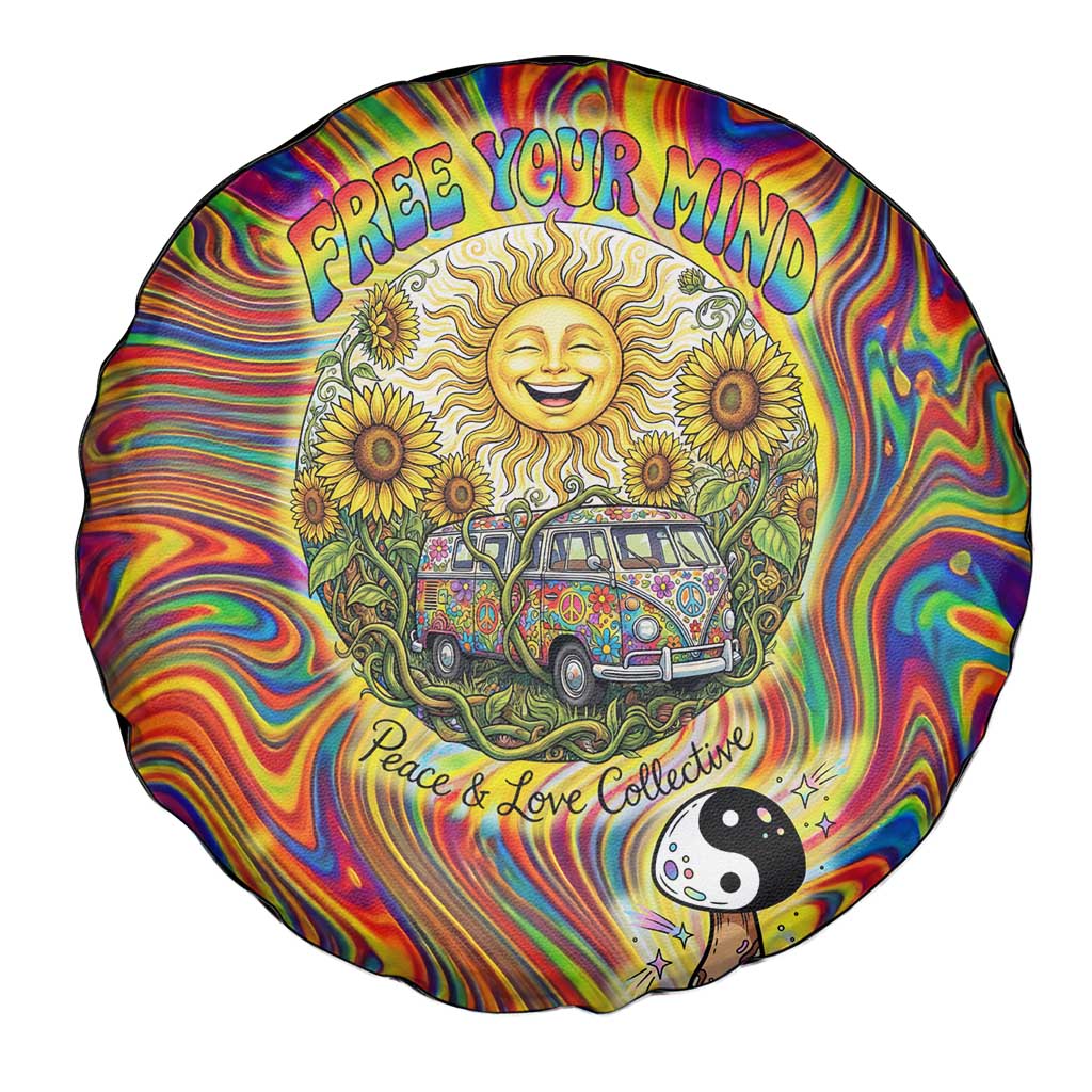 Free Your Mind Peace Love Collective Spare Tire Cover Psychedelic Hippie Vibes
