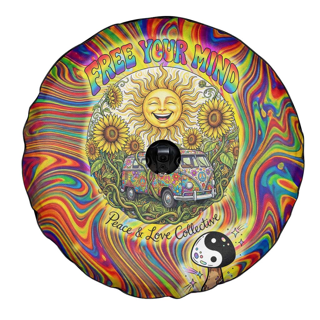 Free Your Mind Peace Love Collective Spare Tire Cover Psychedelic Hippie Vibes