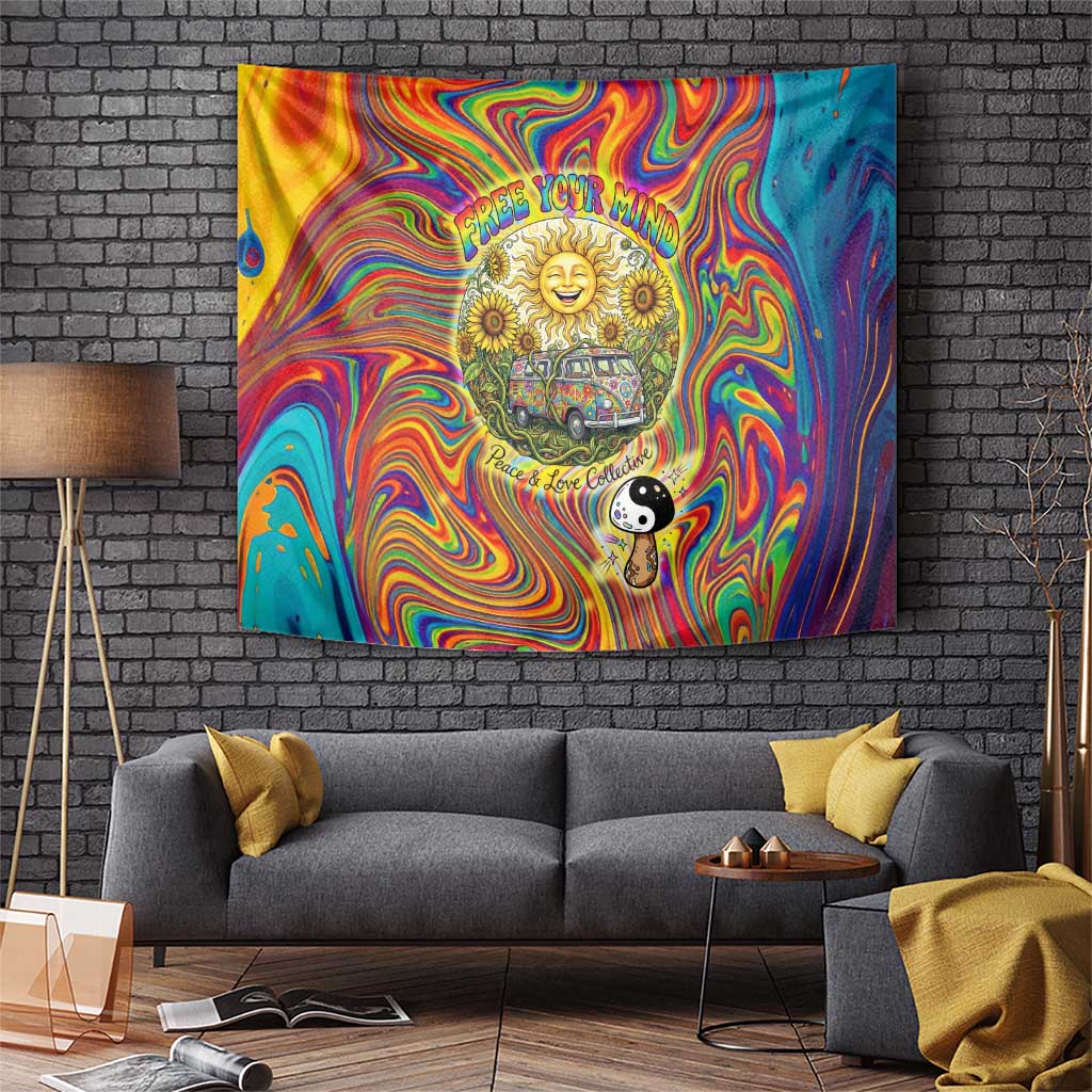 Free Your Mind Peace Love Collective Tapestry Psychedelic Hippie Vibes