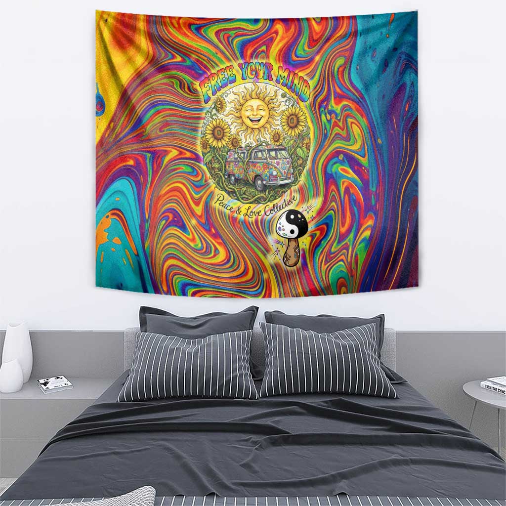 Free Your Mind Peace Love Collective Tapestry Psychedelic Hippie Vibes