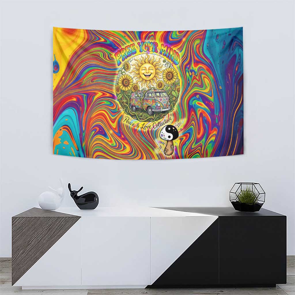 Free Your Mind Peace Love Collective Tapestry Psychedelic Hippie Vibes