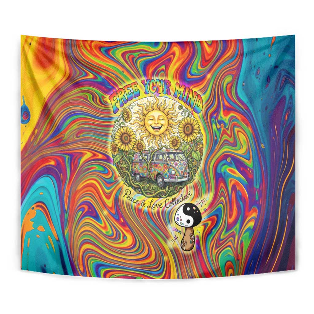 Free Your Mind Peace Love Collective Tapestry Psychedelic Hippie Vibes