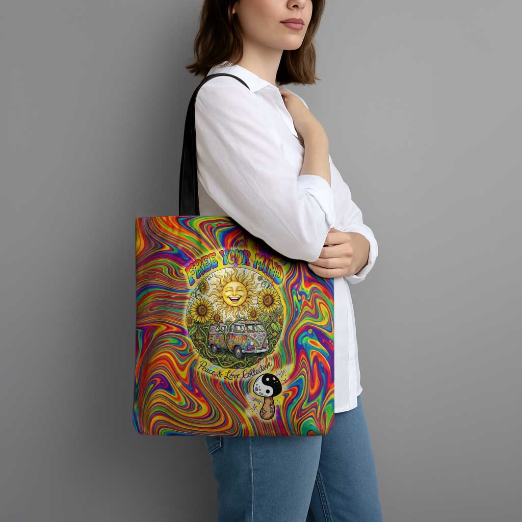 Free Your Mind Peace Love Collective Tote Bag Psychedelic Hippie Vibes