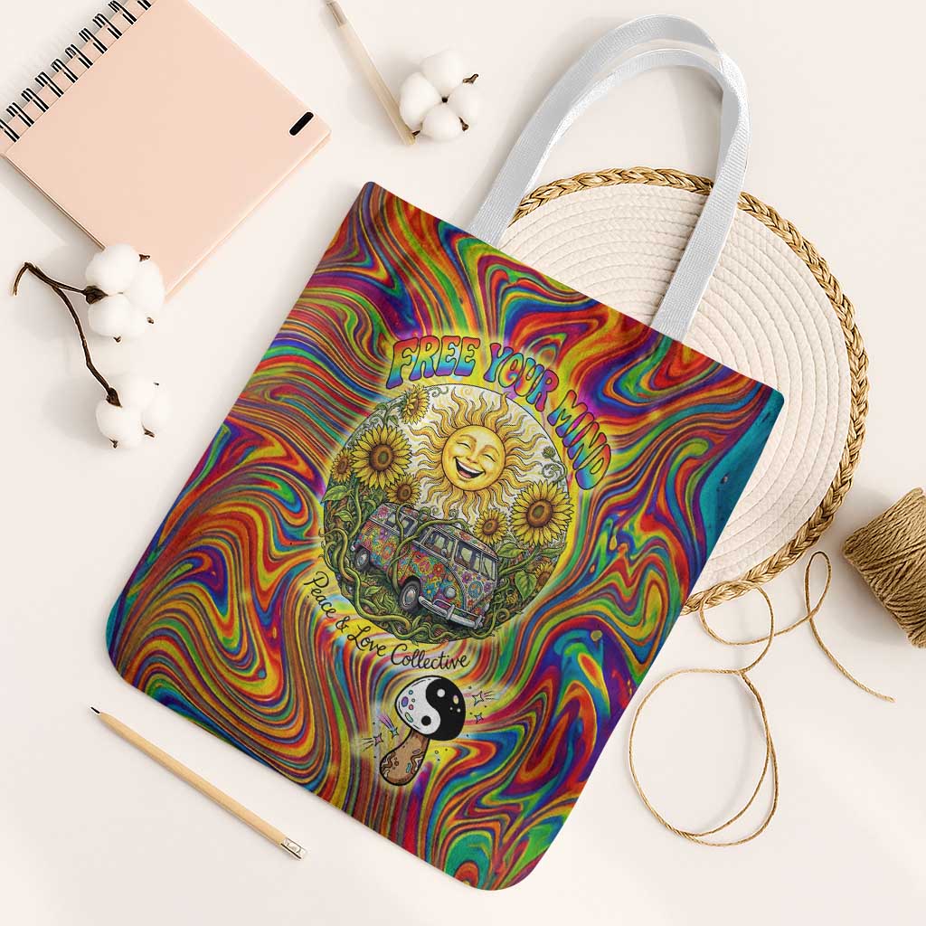 Free Your Mind Peace Love Collective Tote Bag Psychedelic Hippie Vibes