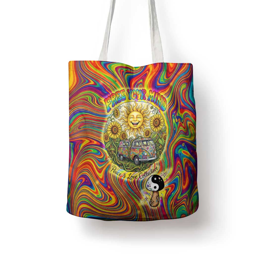 Free Your Mind Peace Love Collective Tote Bag Psychedelic Hippie Vibes