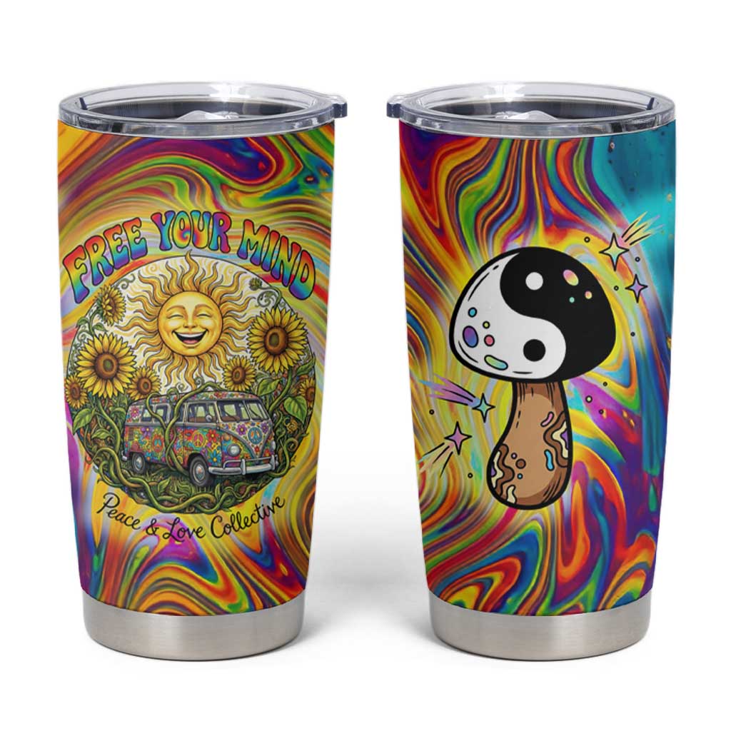 Free Your Mind Peace Love Collective Tumbler Cup Psychedelic Hippie Vibes