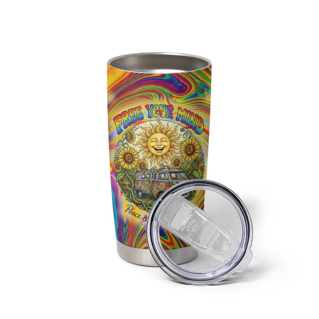 Free Your Mind Peace Love Collective Tumbler Cup Psychedelic Hippie Vibes