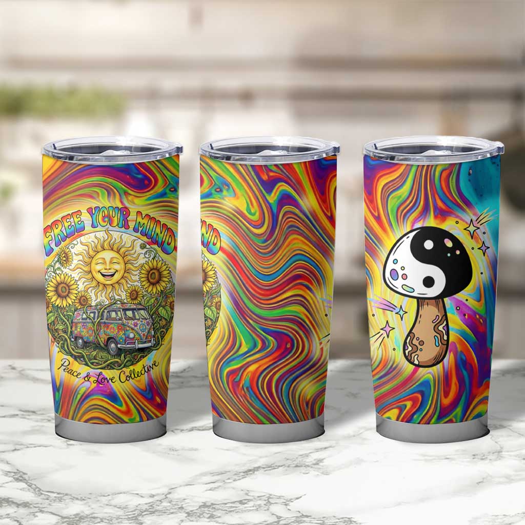 Free Your Mind Peace Love Collective Tumbler Cup Psychedelic Hippie Vibes