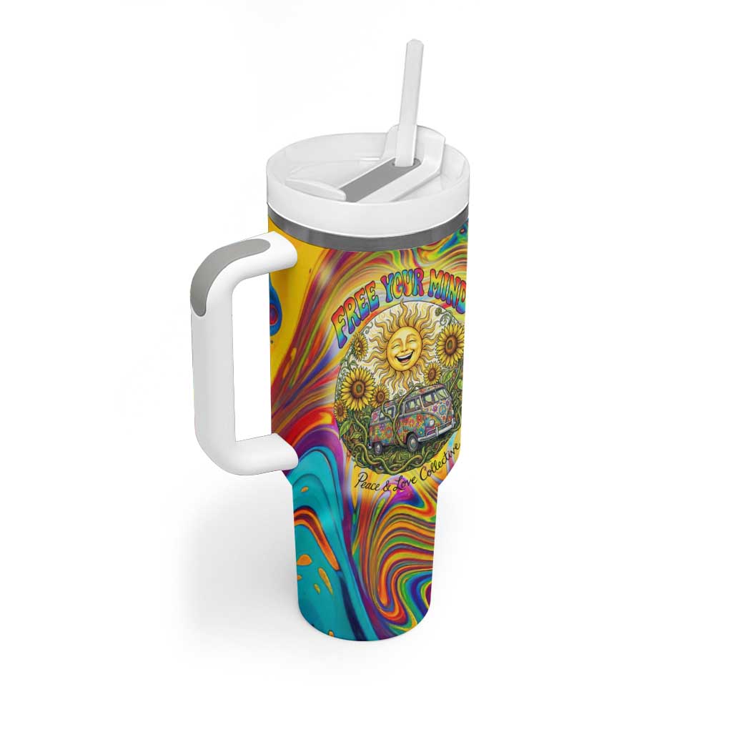 Free Your Mind Peace Love Collective Tumbler With Handle Psychedelic Hippie Vibes