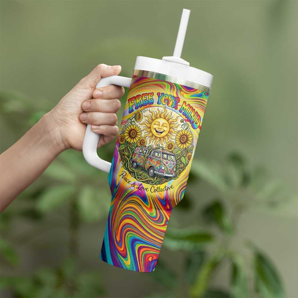 Free Your Mind Peace Love Collective Tumbler With Handle Psychedelic Hippie Vibes