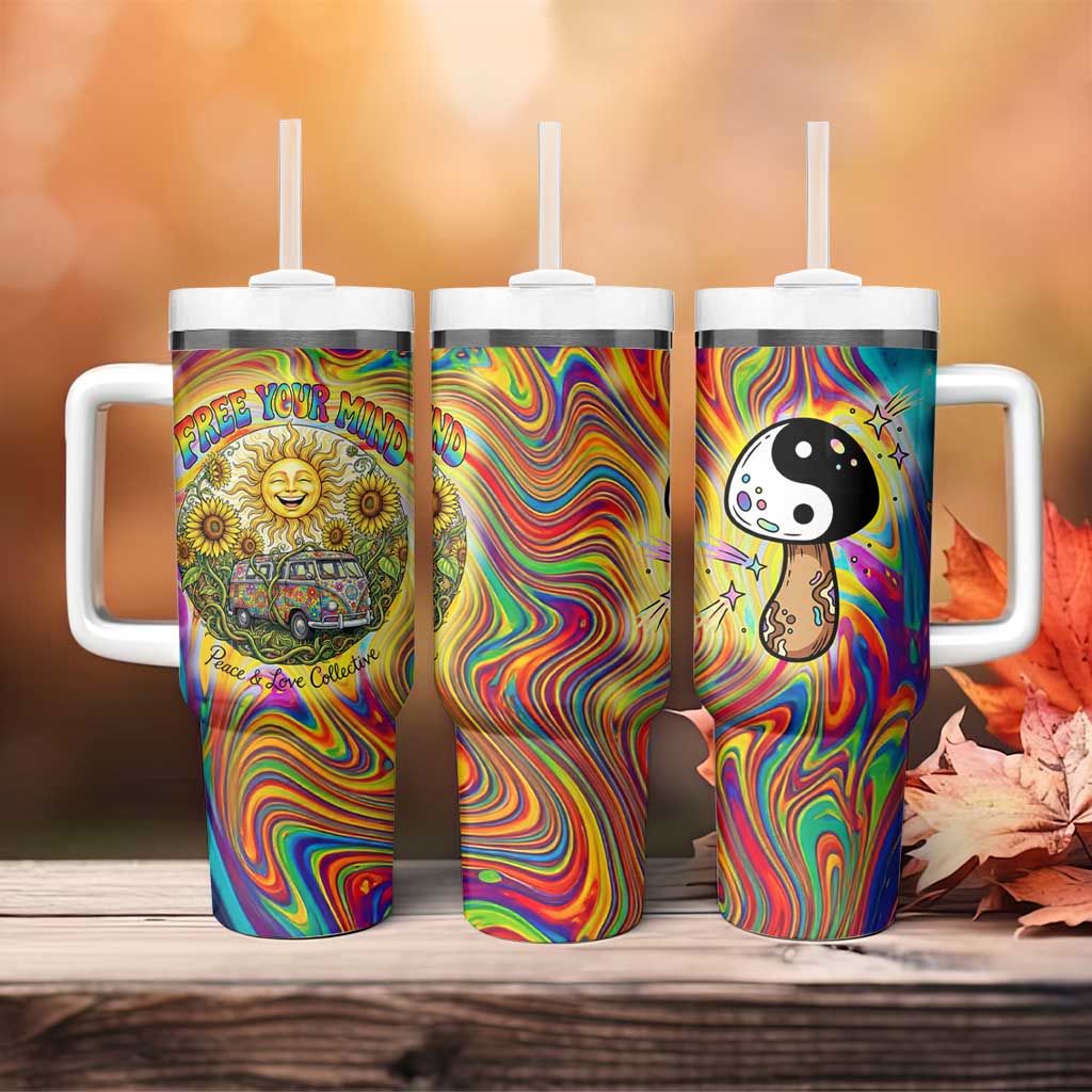 Free Your Mind Peace Love Collective Tumbler With Handle Psychedelic Hippie Vibes