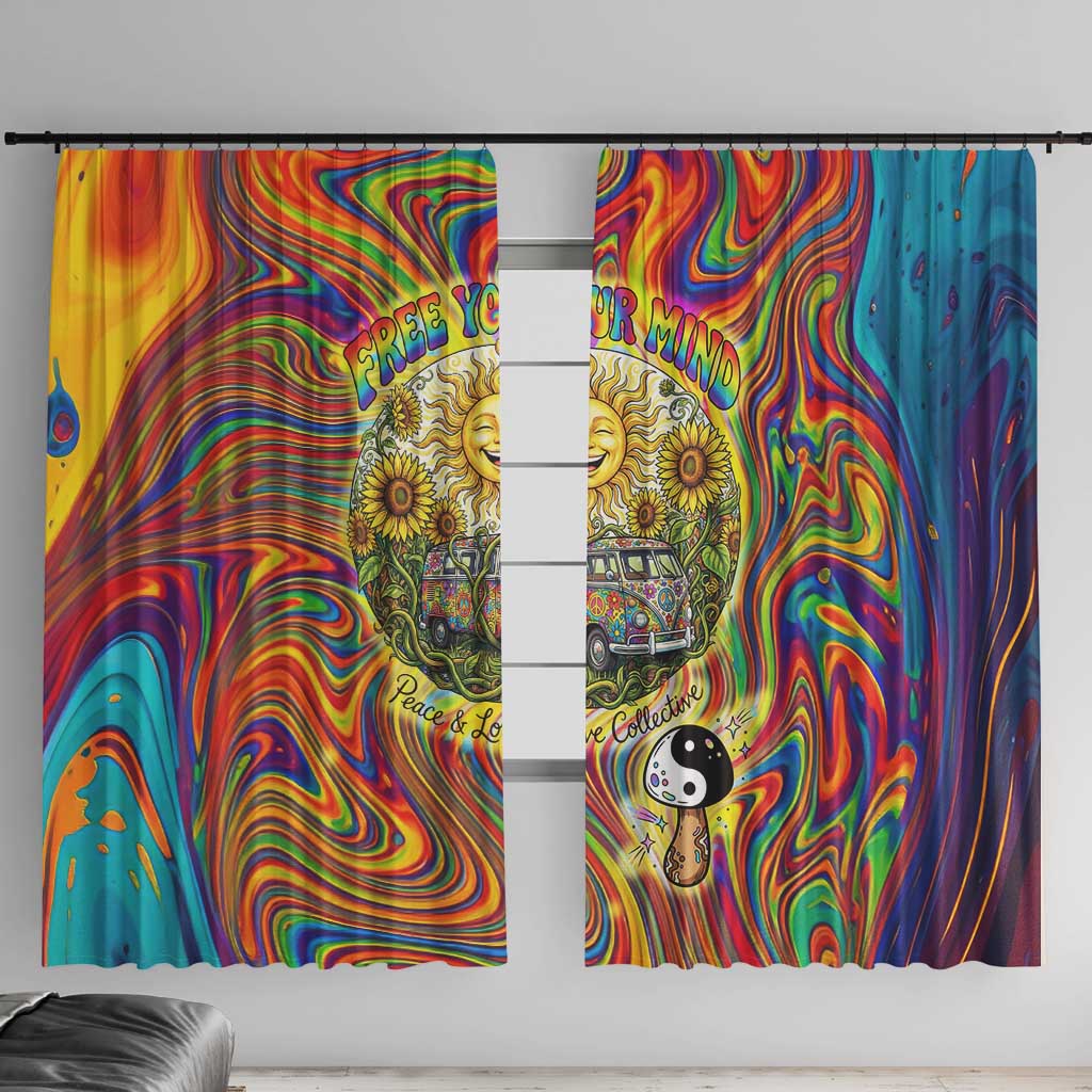 Free Your Mind Peace Love Collective Window Curtain Psychedelic Hippie Vibes