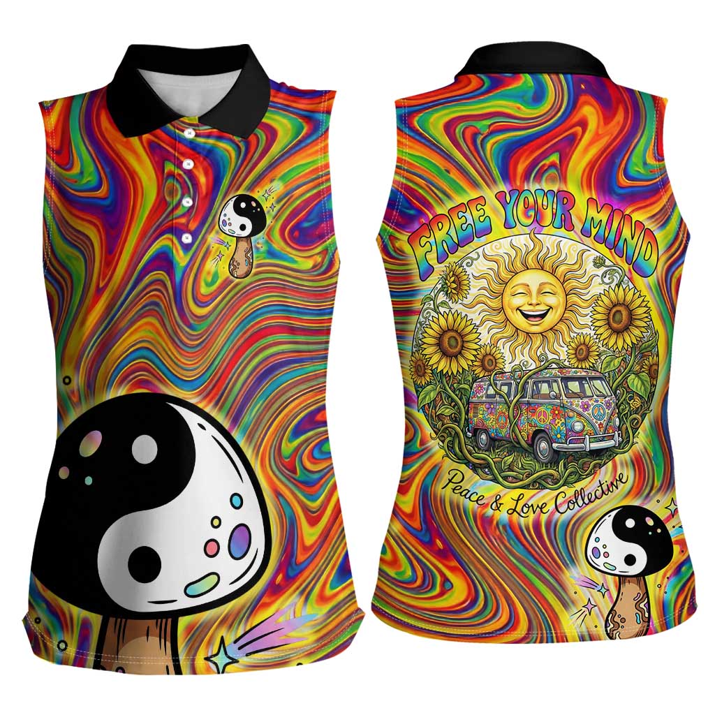 Free Your Mind Peace Love Collective Women Sleeveless Polo Shirt Psychedelic Hippie Vibes