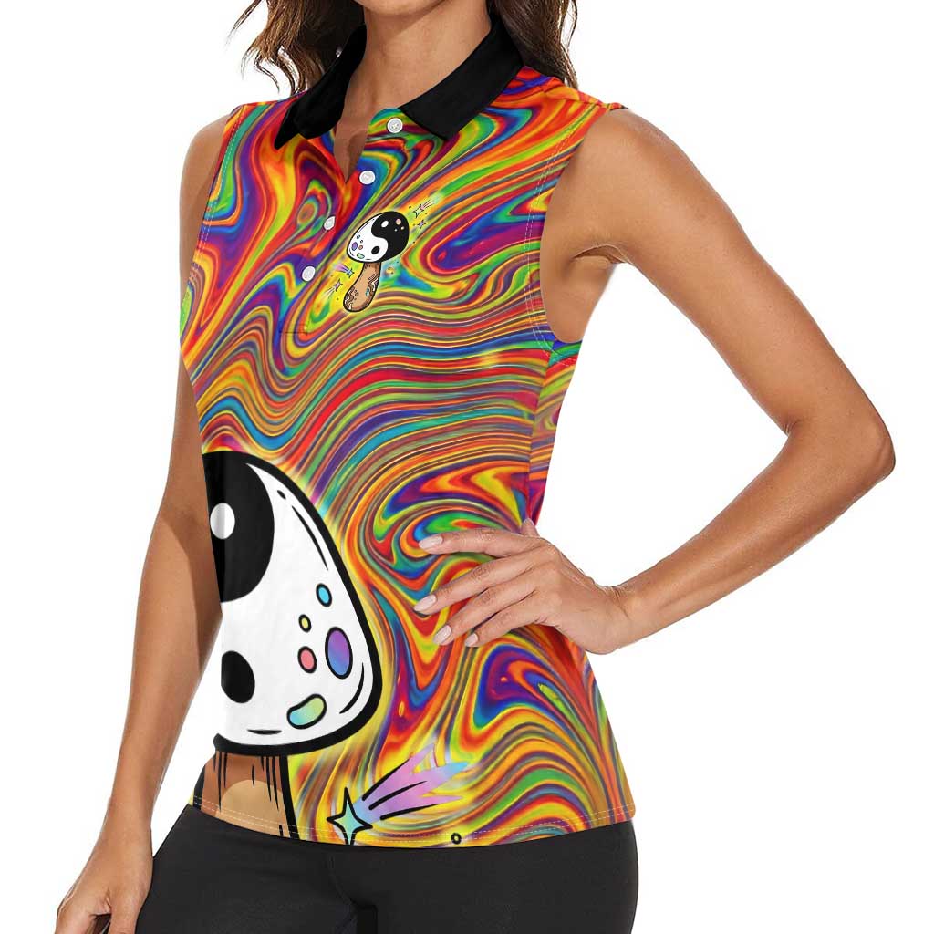 Free Your Mind Peace Love Collective Women Sleeveless Polo Shirt Psychedelic Hippie Vibes