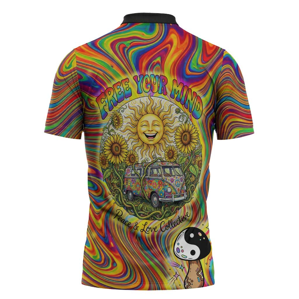 Free Your Mind Peace Love Collective Zipper Polo Shirt Psychedelic Hippie Vibes