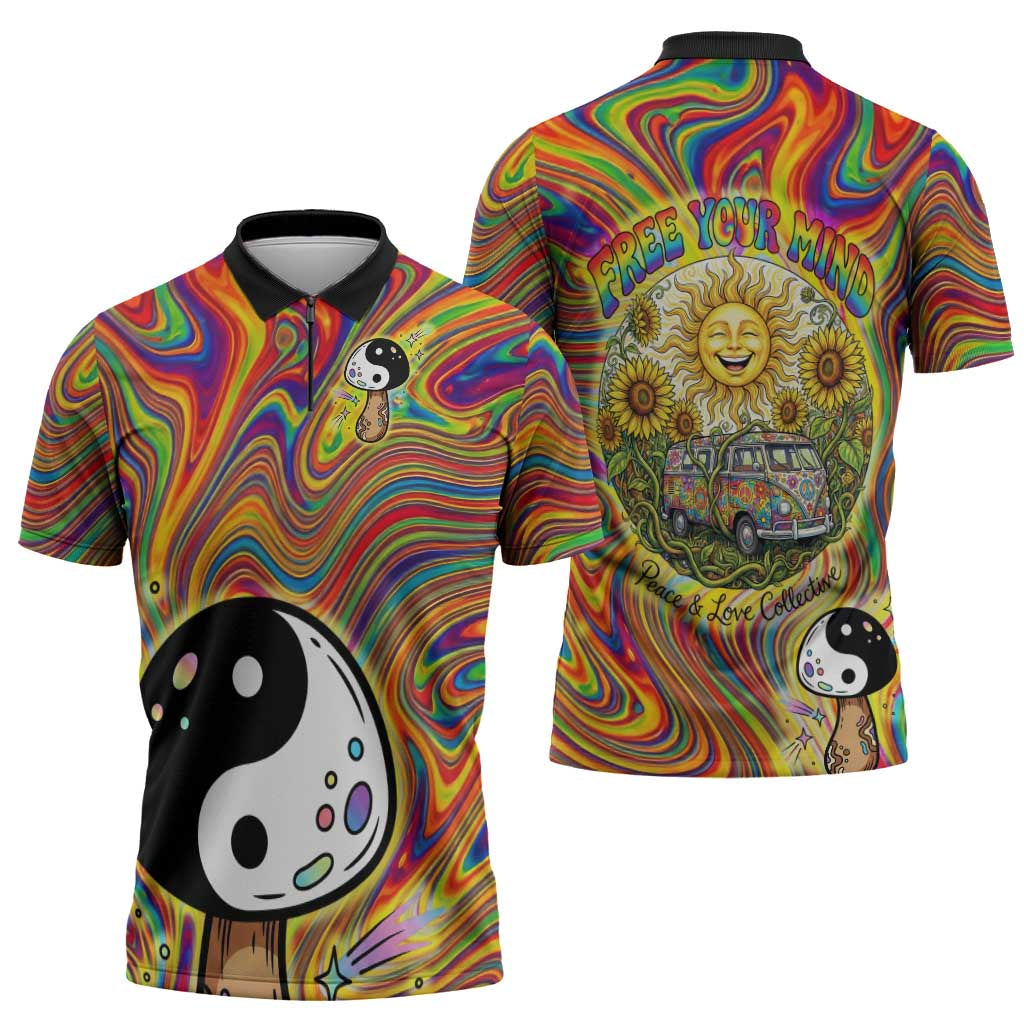 Free Your Mind Peace Love Collective Zipper Polo Shirt Psychedelic Hippie Vibes