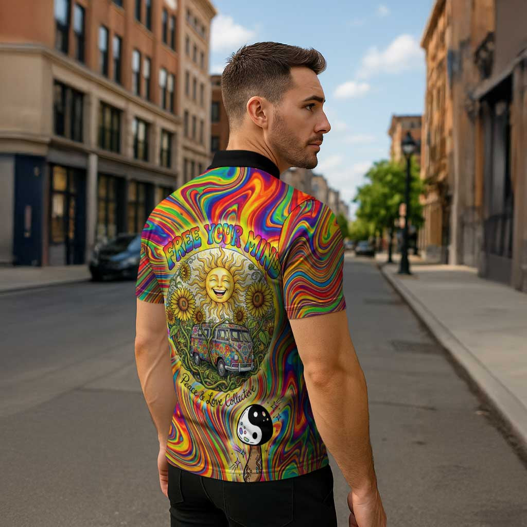 Free Your Mind Peace Love Collective Zipper Polo Shirt Psychedelic Hippie Vibes