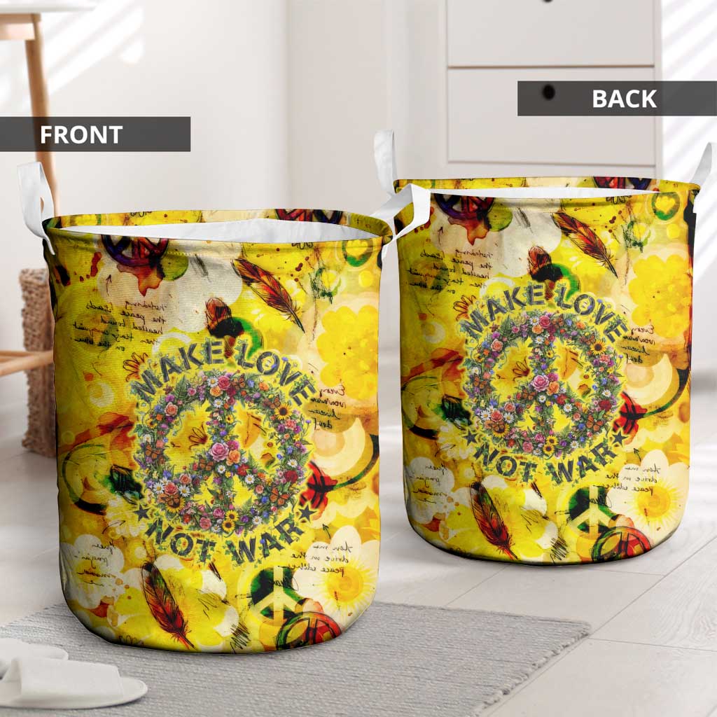 Make Love Not War Laundry Basket Hippie Flower Power Revolution