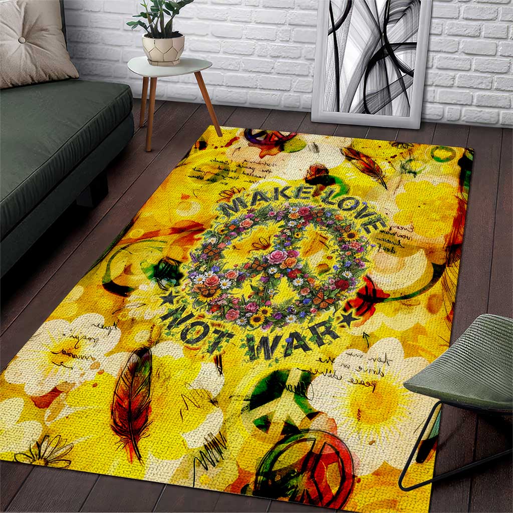 Make Love Not War Area Rug Hippie Flower Power Revolution