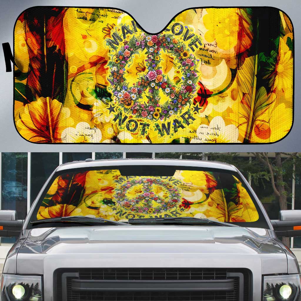 Make Love Not War Auto Sun Shade Hippie Flower Power Revolution