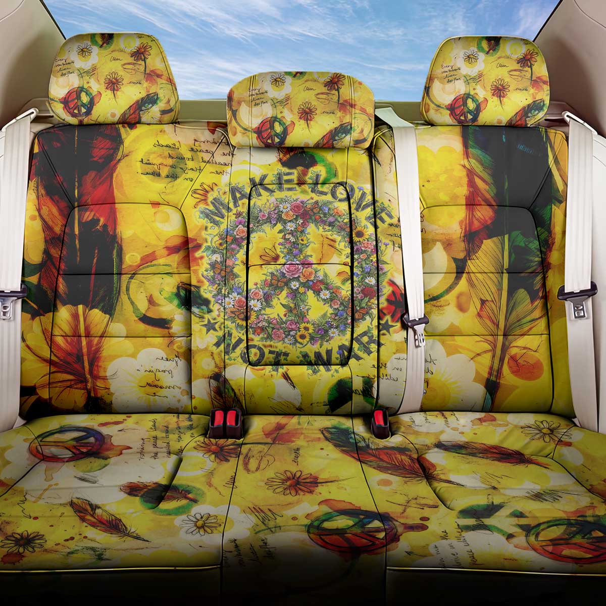 Make Love Not War Back Car Seat Cover Hippie Flower Power Revolution
