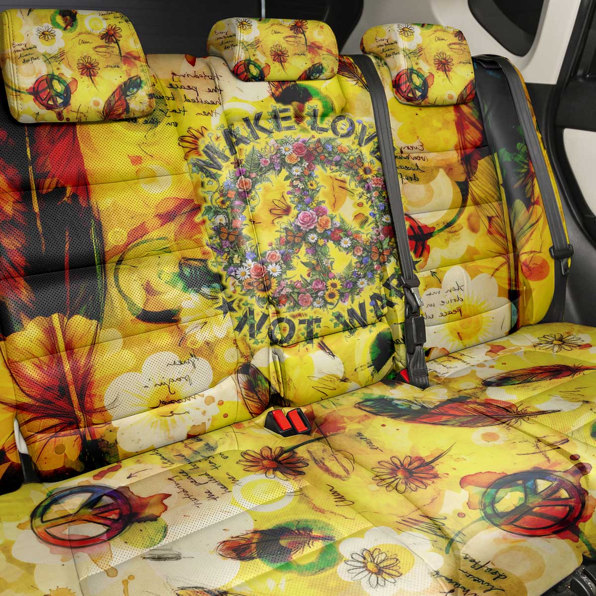 Make Love Not War Back Car Seat Cover Hippie Flower Power Revolution