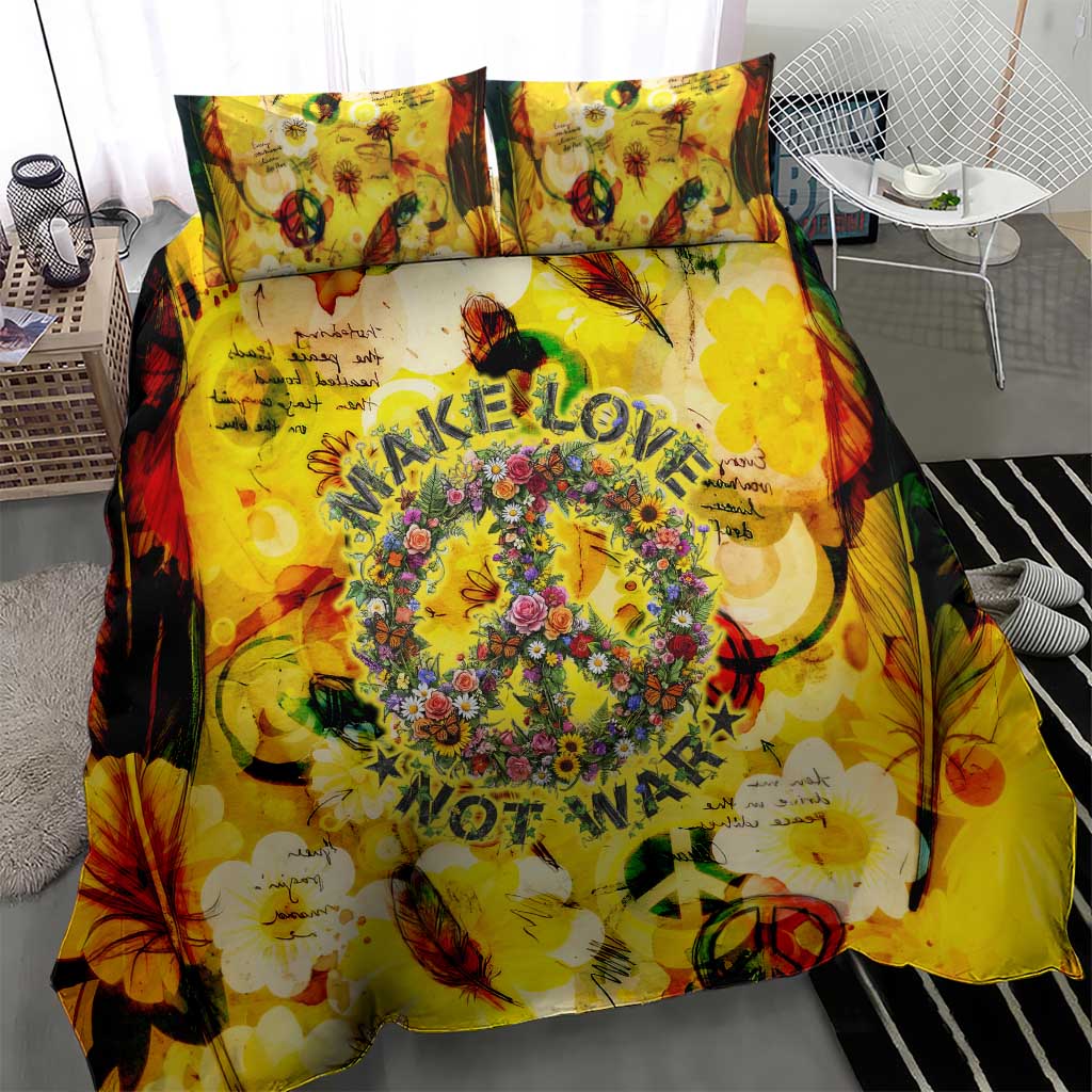 Make Love Not War Bedding Set Hippie Flower Power Revolution