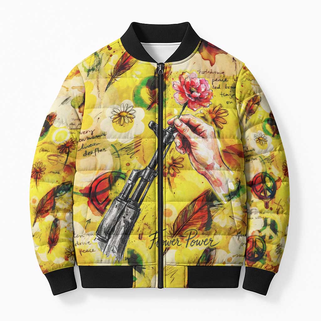 Make Love Not War Bomber Puffer Jacket Hippie Flower Power Revolution