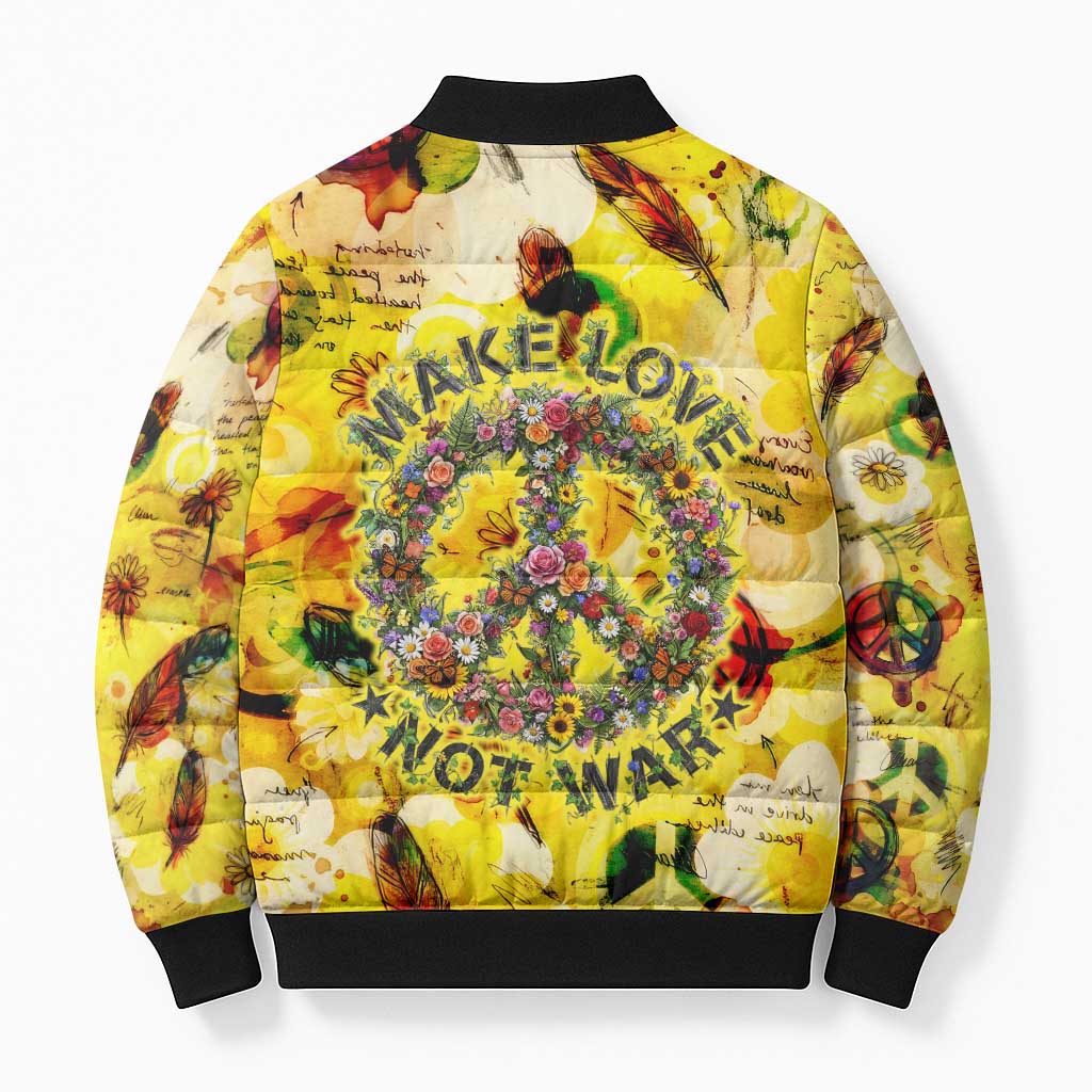 Make Love Not War Bomber Puffer Jacket Hippie Flower Power Revolution