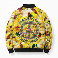 Make Love Not War Bomber Puffer Jacket Hippie Flower Power Revolution
