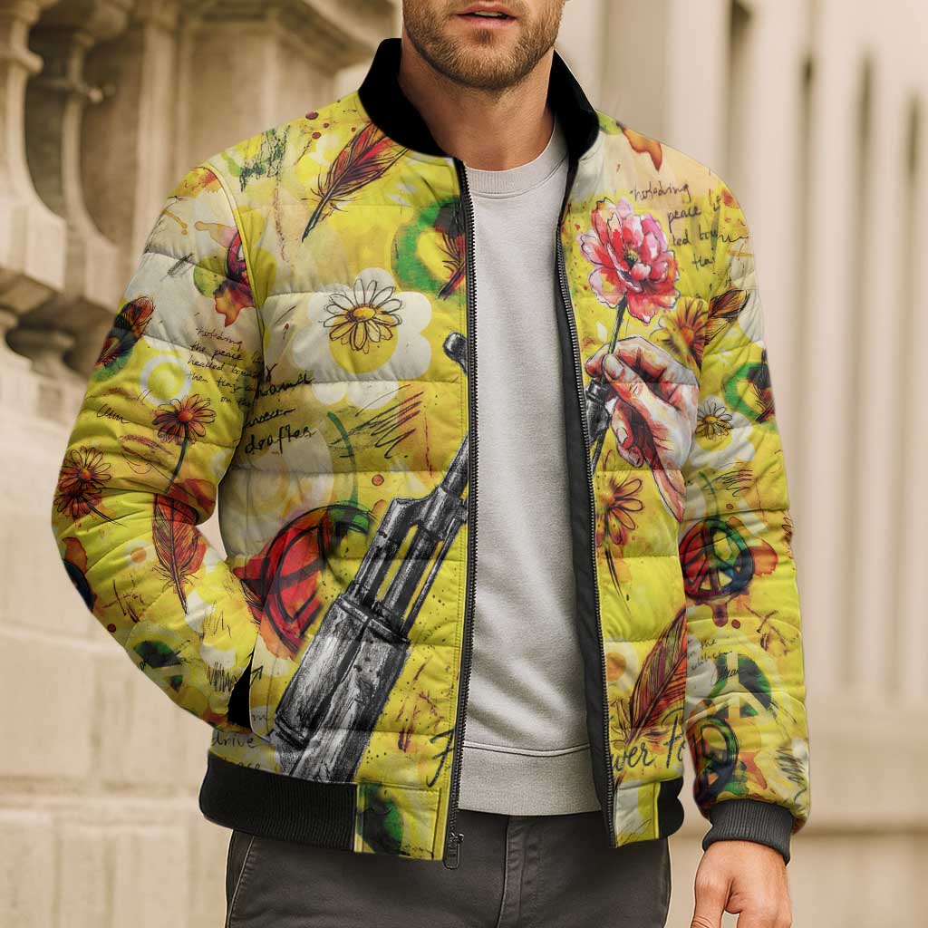 Make Love Not War Bomber Puffer Jacket Hippie Flower Power Revolution