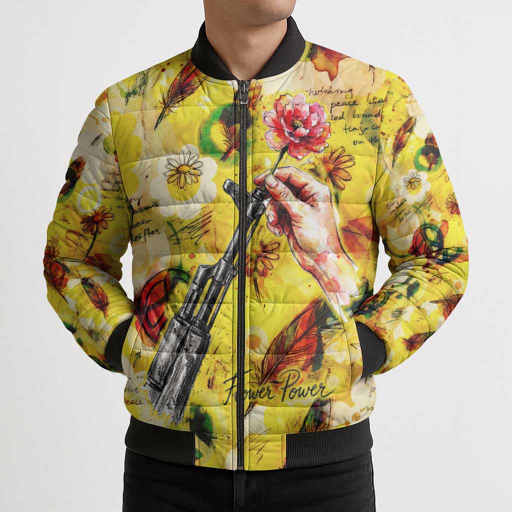 Make Love Not War Bomber Puffer Jacket Hippie Flower Power Revolution