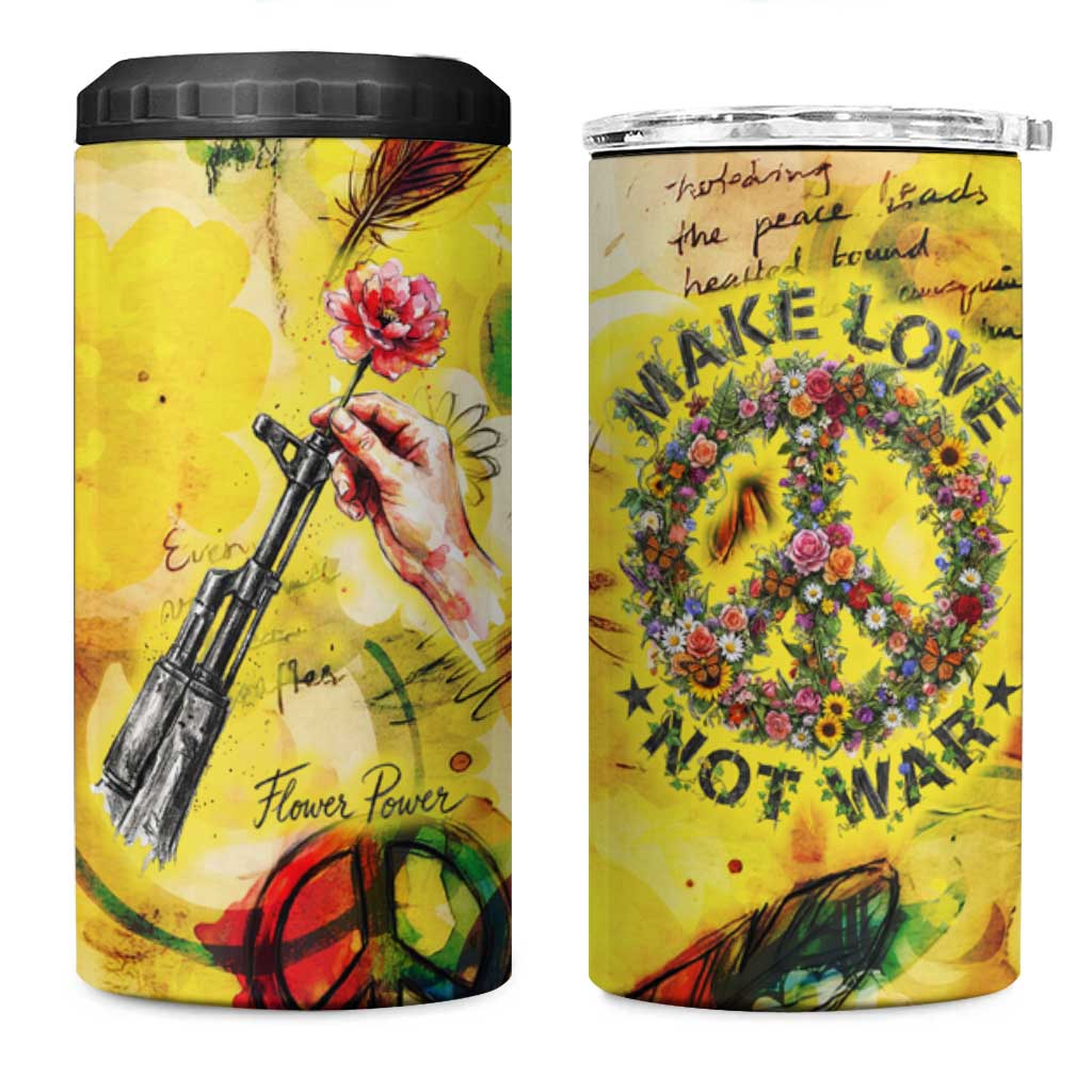 Make Love Not War 4 in 1 Can Cooler Tumbler Hippie Flower Power Revolution