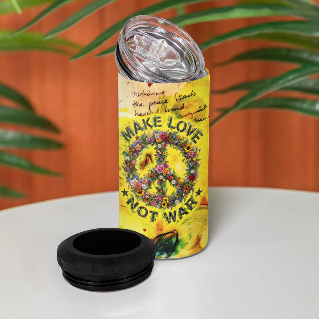 Make Love Not War 4 in 1 Can Cooler Tumbler Hippie Flower Power Revolution