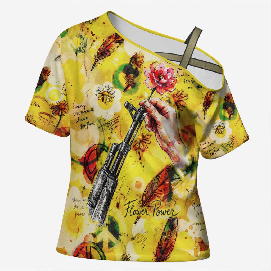 Make Love Not War Cross Shoulder Shirt Hippie Flower Power Revolution