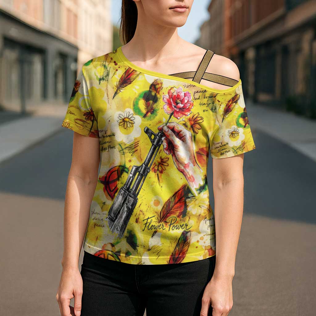 Make Love Not War Cross Shoulder Shirt Hippie Flower Power Revolution