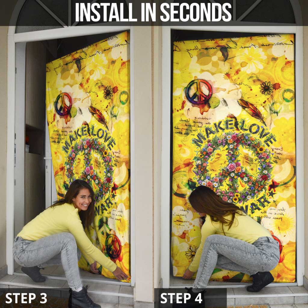 Make Love Not War Door Cover Hippie Flower Power Revolution