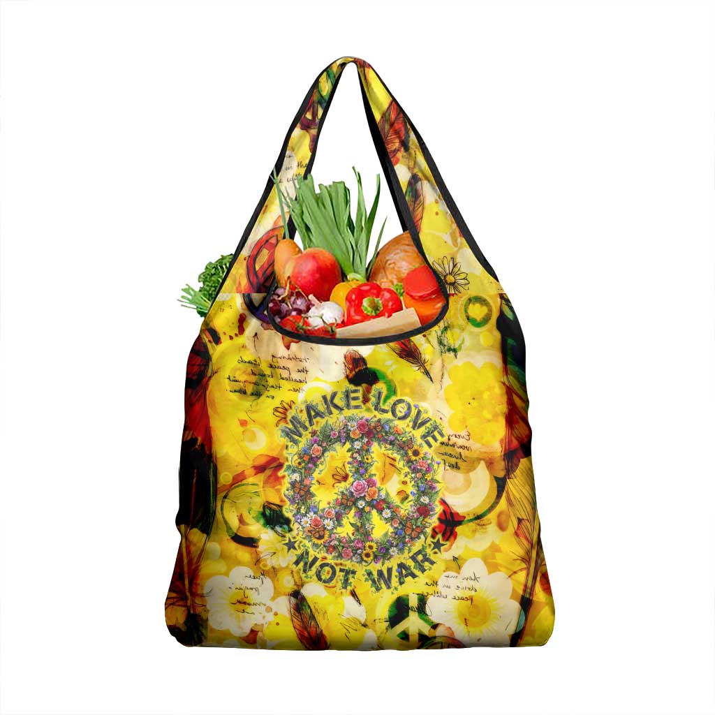 Make Love Not War Grocery Bag Hippie Flower Power Revolution