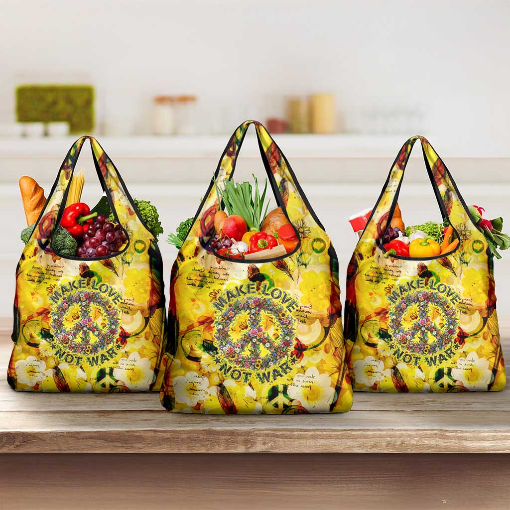 Make Love Not War Grocery Bag Hippie Flower Power Revolution