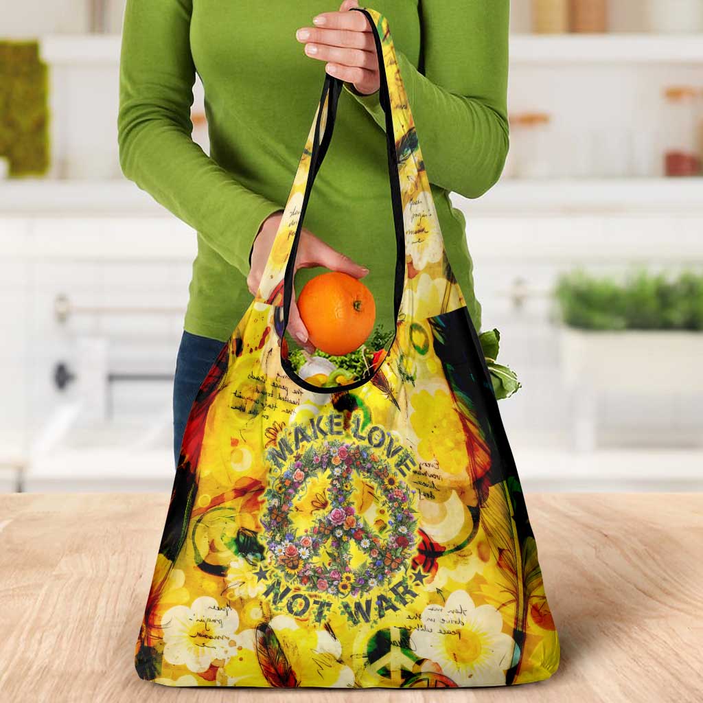 Make Love Not War Grocery Bag Hippie Flower Power Revolution