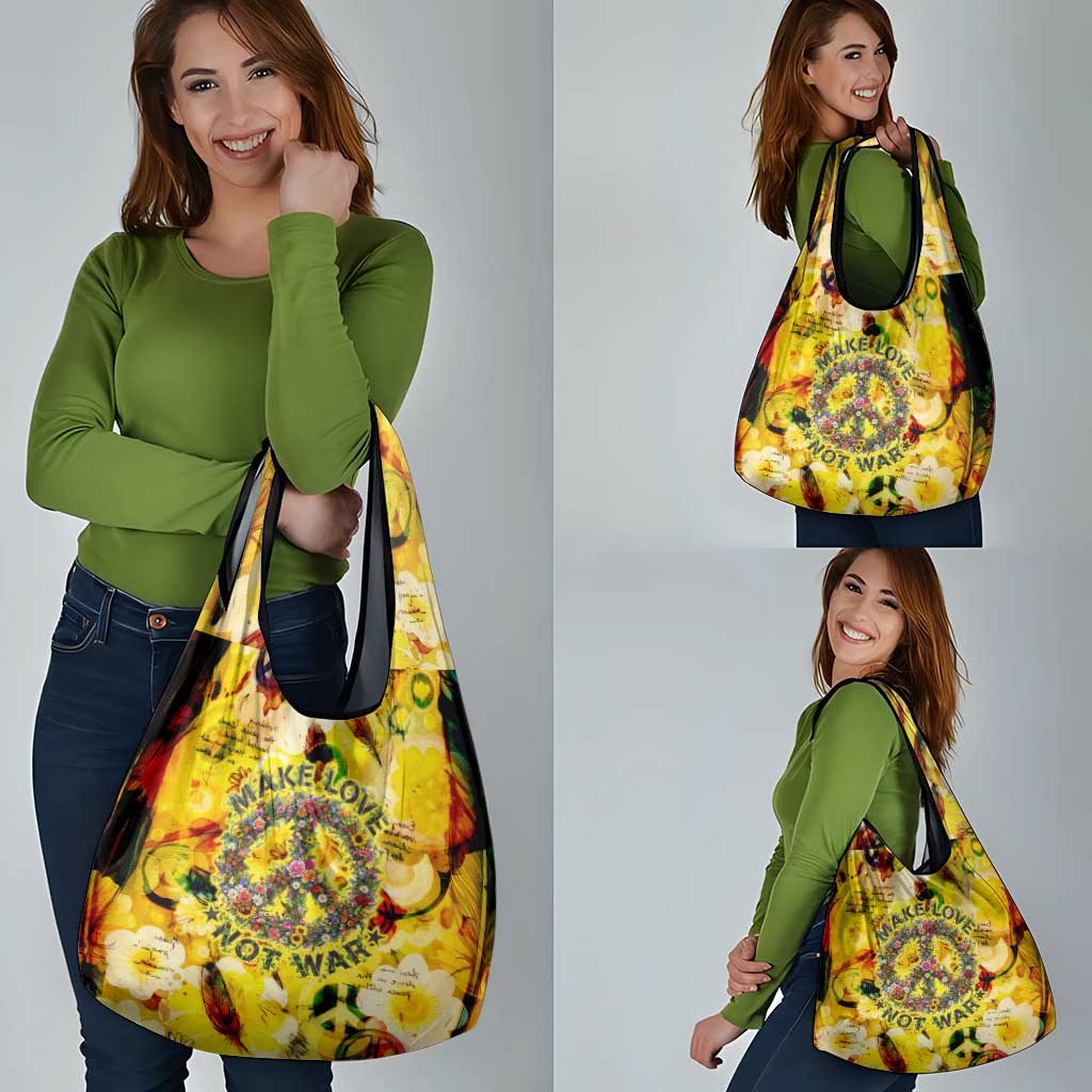 Make Love Not War Grocery Bag Hippie Flower Power Revolution